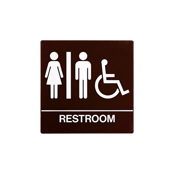 Bcf 8 x 8, Unisex Door Sign, Square Print, Picture, Text With Braille and Handicapped Symbol, Brown SB444-BROWN - main
